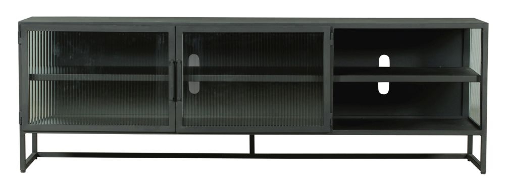 Reed Black Metal Industrial Fluted Glass Tv Unit With 180cm W Stands Upto 65in 2 Doors