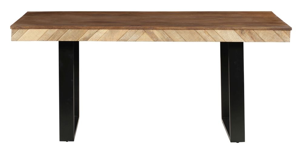 Rennes 6 Seater Chevron Dining Table With Black U Legs Rustic Mango Wood