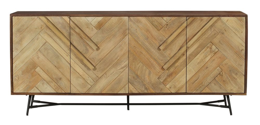 Rennes Chevron 4 Door Sideboard Rustic Mango Wood