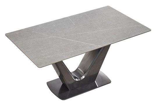 Camilla Armani Grey Sintered Stone Top 140cm Dining Table With V Pedestal Base