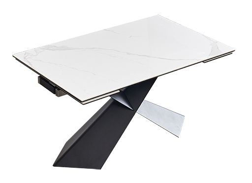 Hayden White Sintered Stone Top Extending Dining Table With Black Cross Base