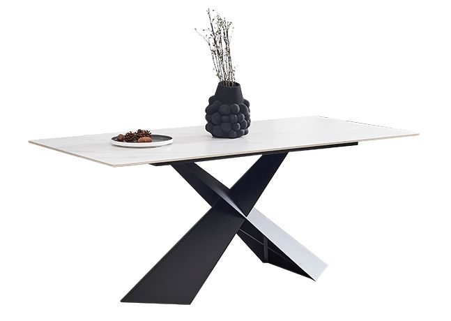 Merlin White Sintered Stone Top 180cm Dining Table With Black Cross Base