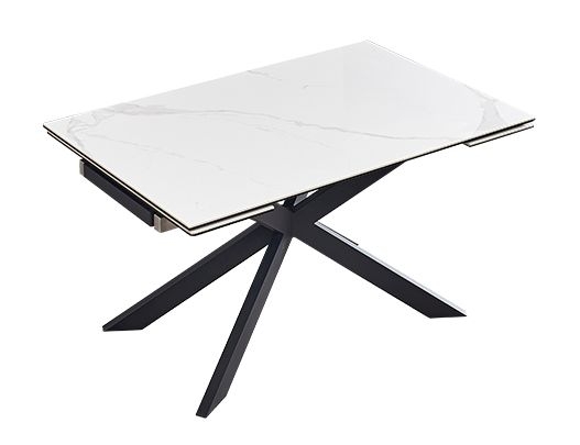 Sutton White Sintered Stone Top Extending Dining Table With Black Star Base