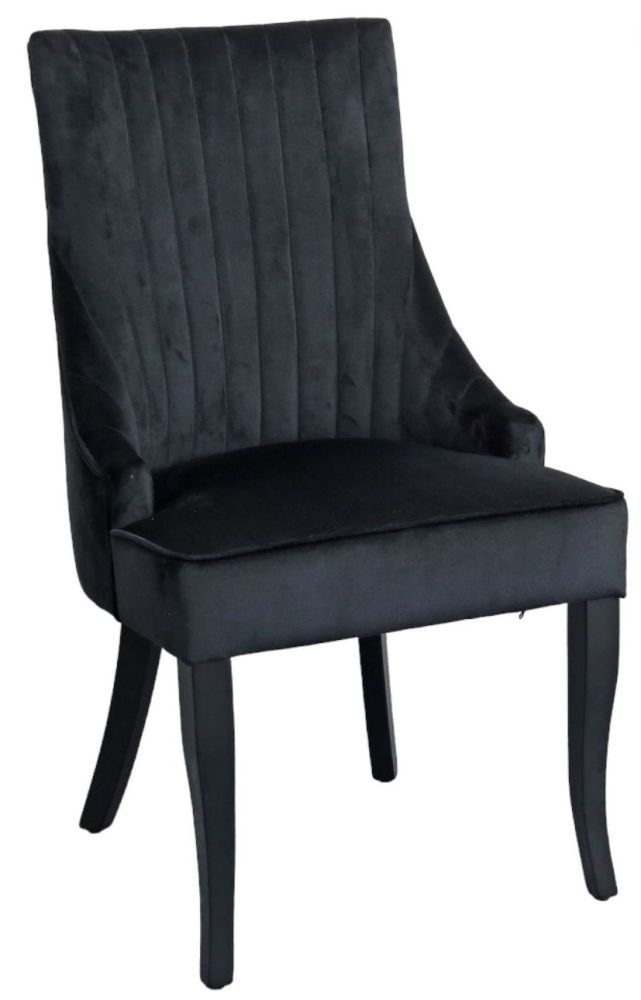 Sofie Black Dining Chair Tufted Velvet Fabric Upholstered With Black Wooden Legs