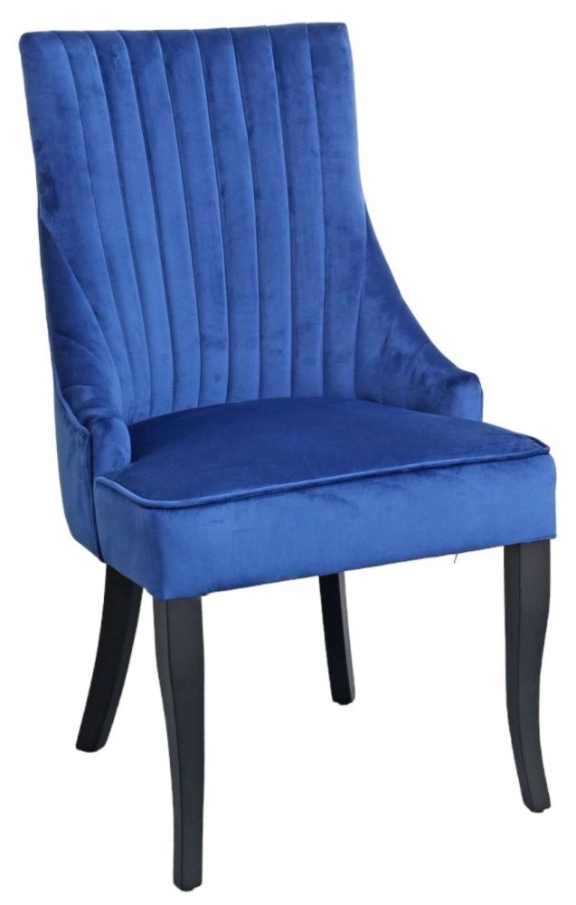Sofie Blue Dining Chair Tufted Velvet Fabric Upholstered With Black Wooden Legs