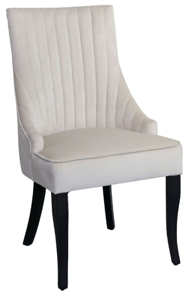 Sofie Champagne Dining Chair Tufted Velvet Fabric Upholstered With Black Wooden Legs