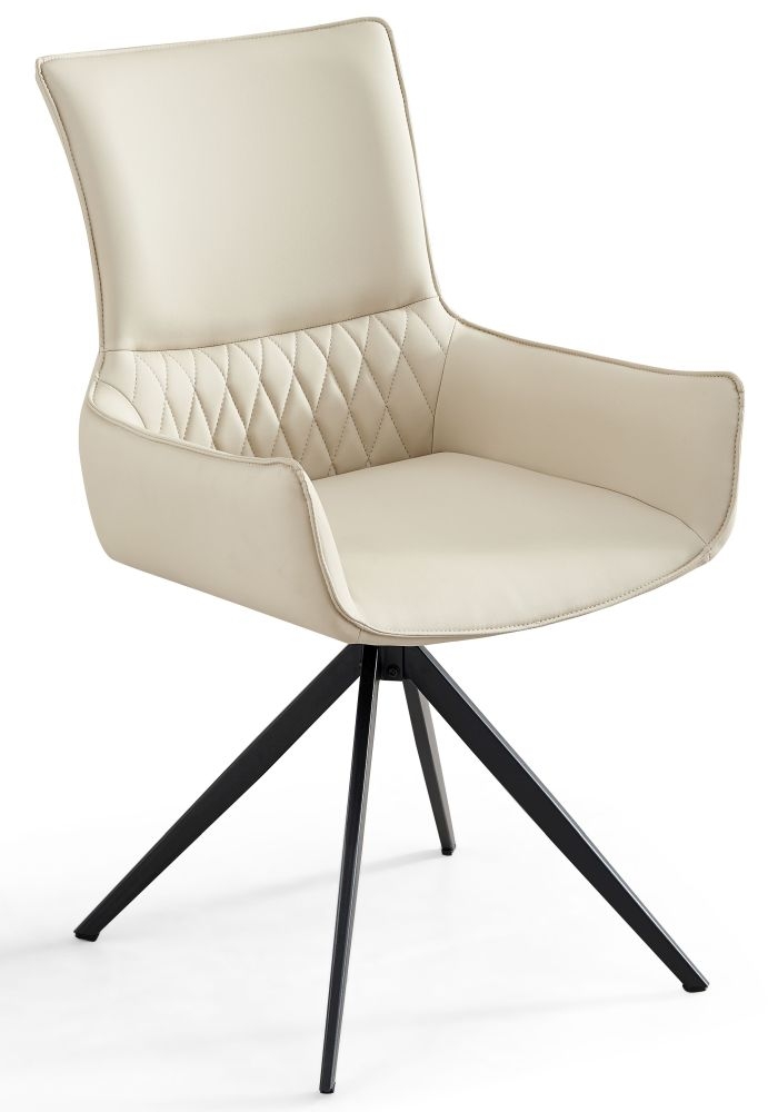 Staley Cream Faux Leather Swivel Dining Chair With Black Legs