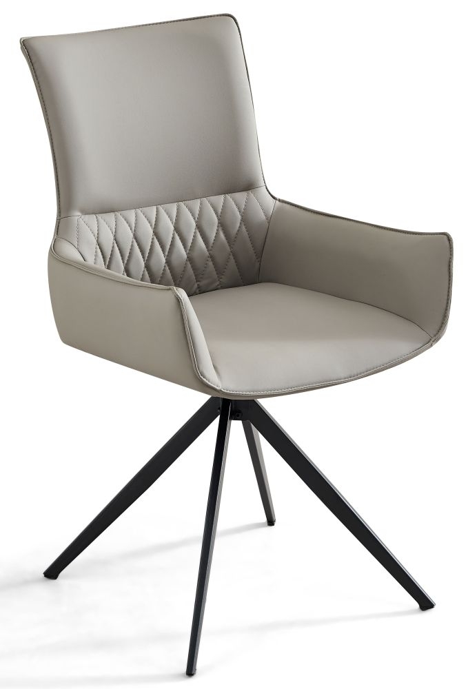 Staley Grey Faux Leather Swivel Dining Chair With Black Legs