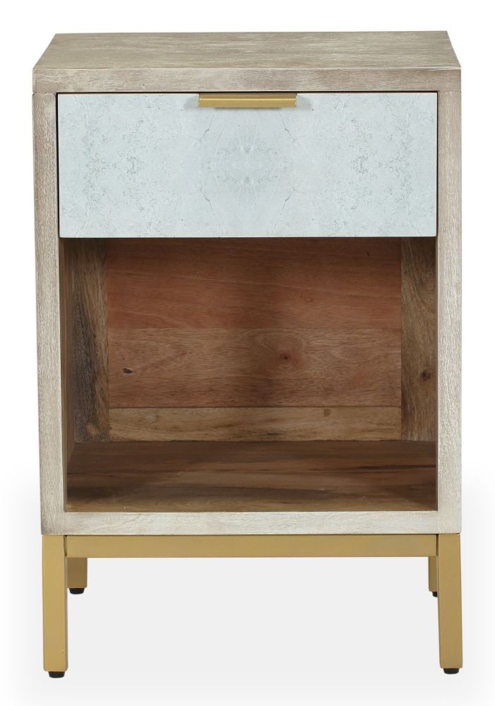 Temis Faux Marble Finish Grey Washed 1 Drawer Bedside Cabinet