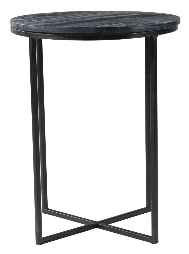 The Glam Home Black Round Side Table Marble Top