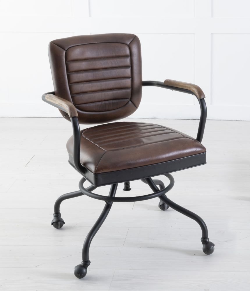 Mustang Vintage Brown Office Chair Genuine Real Buffalo Leather