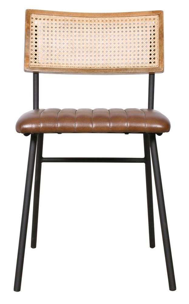 Tan Buffalo Leather And Cane Dining Chair Sold In Pairs