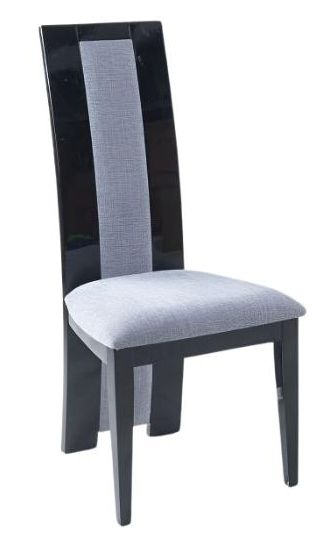 Alpine Black Dining Chair Wooden High Gloss Back With Grey Seat Pads