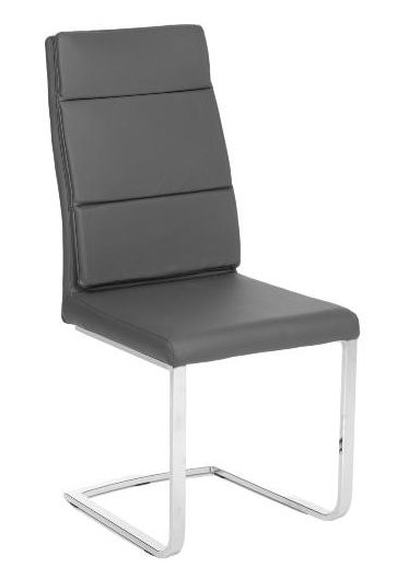Arabella Dark Grey Dining Chair Leather Faux Pu With Stainless Steel Chrome Cantiliver Base