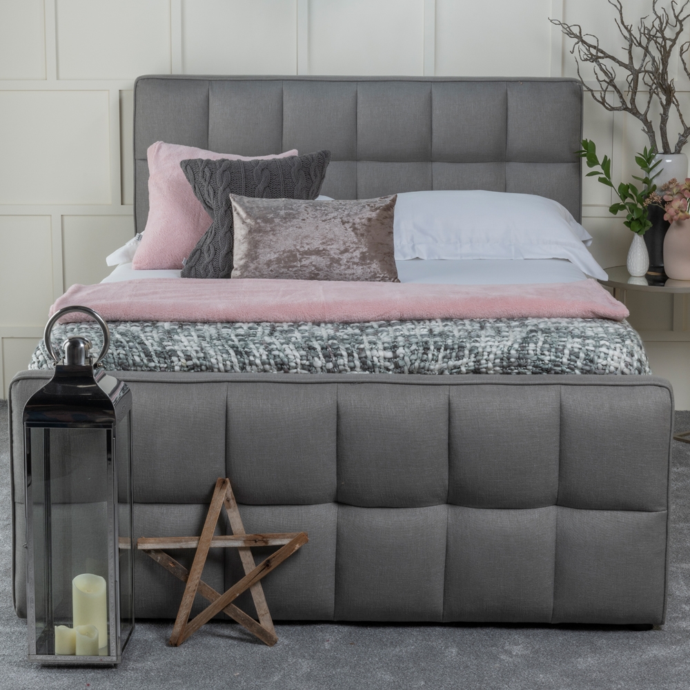 Cube Grey Velvet Fabric 5ft King Size Ottoman Storage Bed