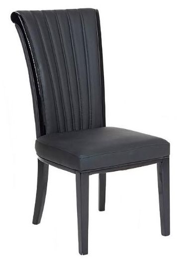 Cadiz Black Dining Chair Leather Faux Pu With Black Legs High Gloss Side Trims