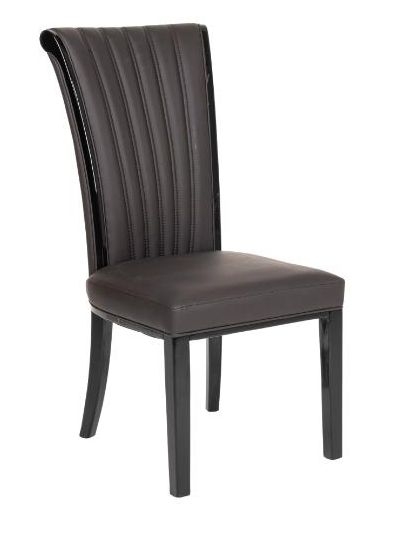 Cadiz Brown Dining Chair Leather Faux Pu With Black Legs High Gloss Side Trims