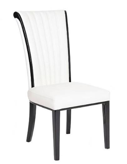 Cadiz White Dining Chair Leather Faux Pu With Black Legs High Gloss Side Trims