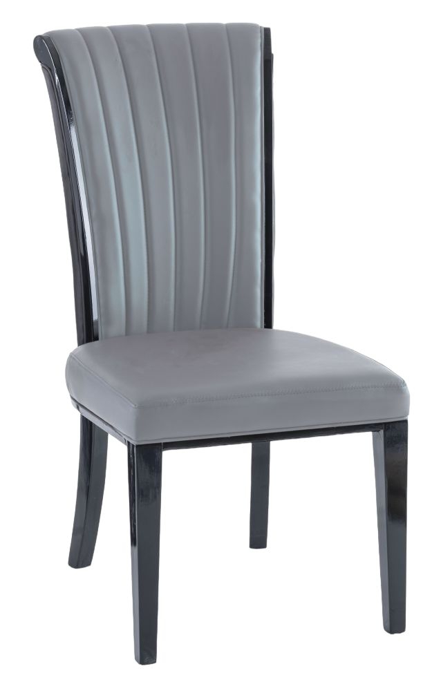 Cadiz Grey Dining Chair Leather Faux Pu With Black Legs High Gloss Side Trims