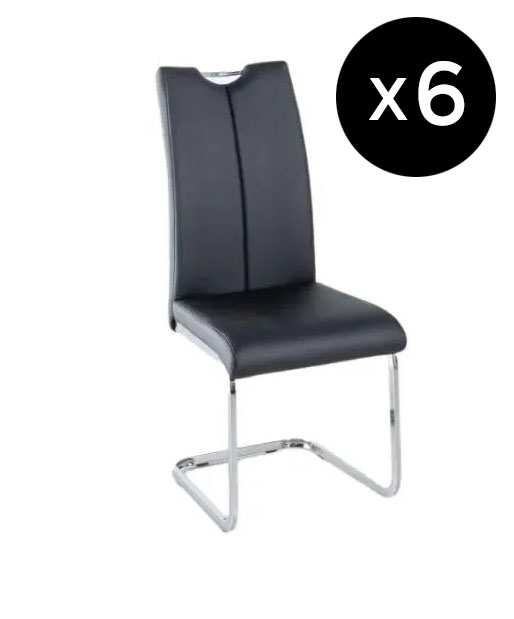 Set Of 6 Nikko Black Leather Handle Back Dining Chair With Stainless Steel Cantiliver Base