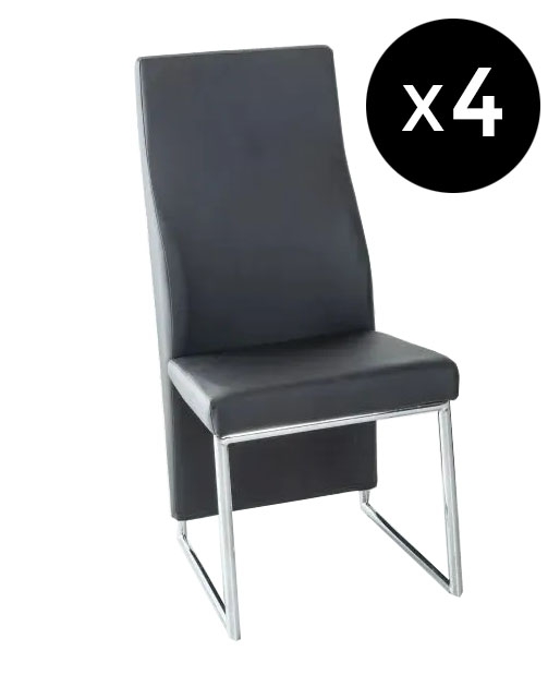 Set Of 4 Perth Black Dining Chair Leather Faux Pu With High Back Stainless Steel Chrome Base
