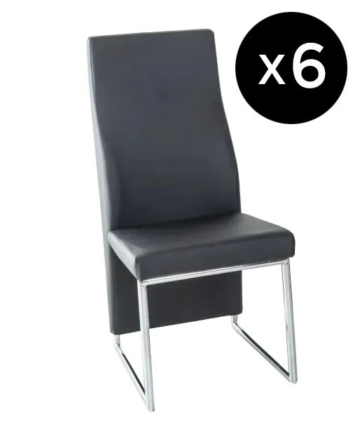 Set Of 6 Perth Black Dining Chair Leather Faux Pu With High Back Stainless Steel Chrome Base