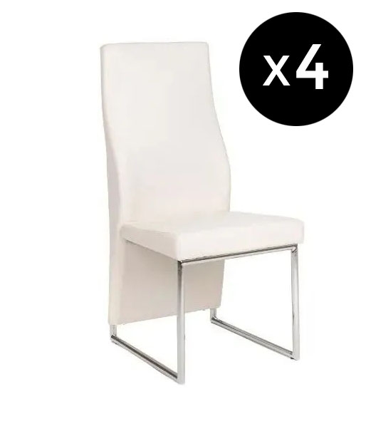 Set Of 4 Perth Cream Dining Chair Leather Faux Pu With High Back Stainless Steel Chrome Base