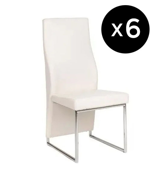 Set Of 6 Perth Cream Dining Chair Leather Faux Pu With High Back Stainless Steel Chrome Base