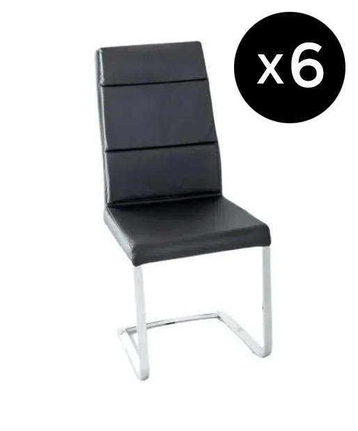 Set Of 6 Arabella Black Dining Chair Leather Faux Pu With Stainless Steel Chrome Cantiliver Base