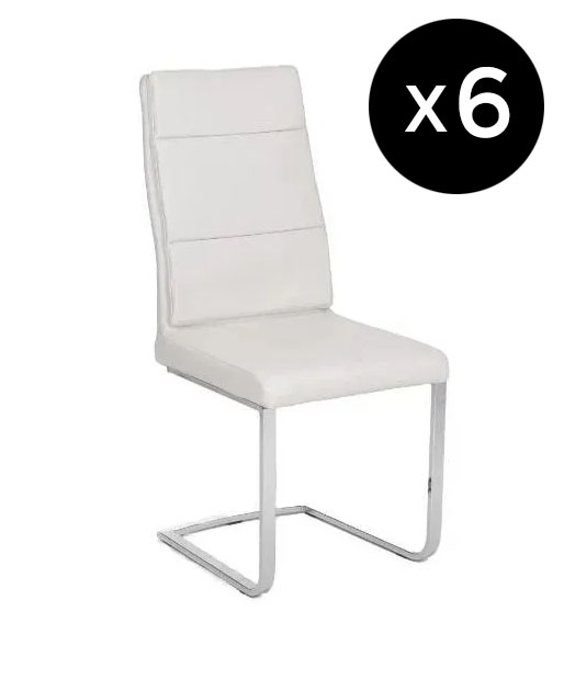 Set Of 6 Arabella Cream Dining Chair Leather Faux Pu With Stainless Steel Chrome Cantiliver Base