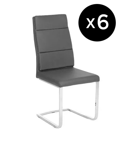 Set Of 6 Arabella Dark Grey Dining Chair Leather Faux Pu With Stainless Steel Chrome Cantiliver Base