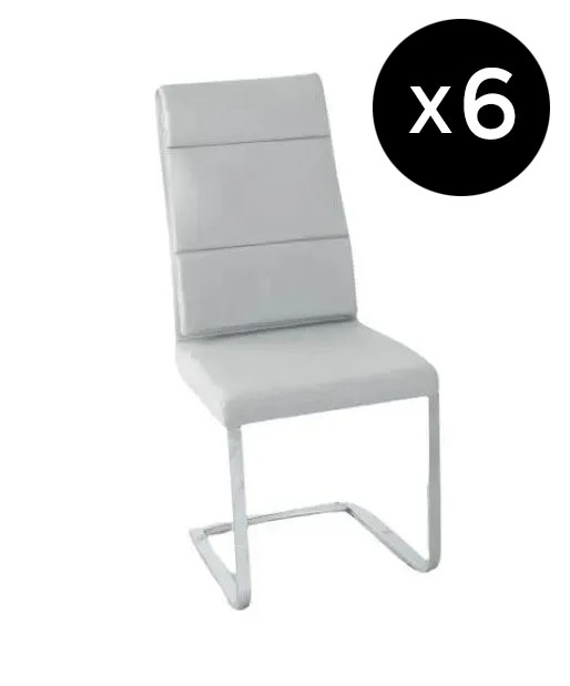 Set Of 6 Arabella Grey Dining Chair Leather Faux Pu With Stainless Steel Chrome Cantiliver Base