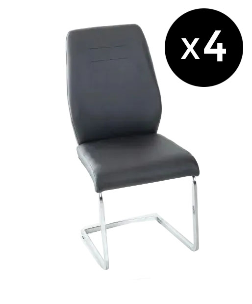Set Of 4 Oslo Black Leather Dining Chair With Stainless Steel Cantiliver Base