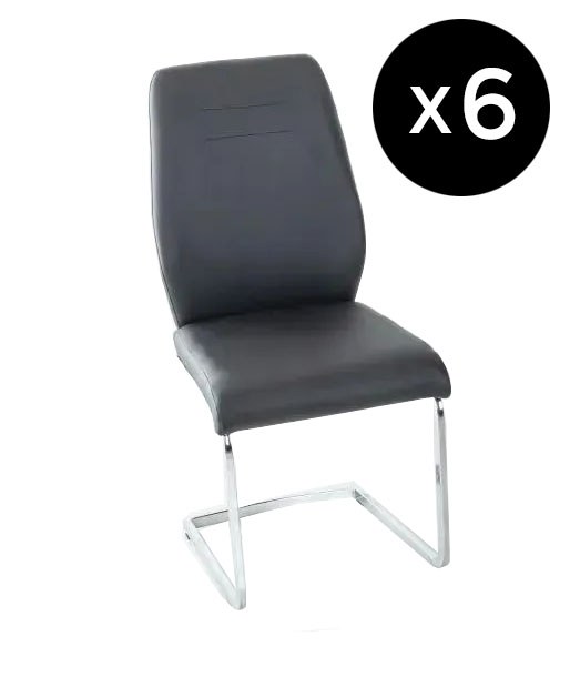 Set Of 6 Oslo Black Leather Dining Chair With Stainless Steel Cantiliver Base