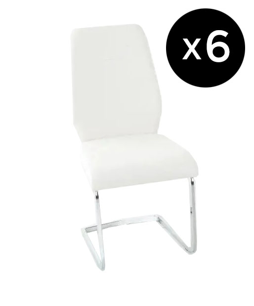 Set Of 6 Oslo Cream Leather Dining Chair With Stainless Steel Cantiliver Base