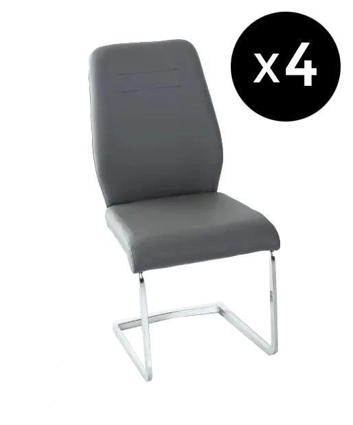 Set Of 4 Oslo Dark Grey Leather Dining Chair With Brushed Stainless Steel Cantiliver Base