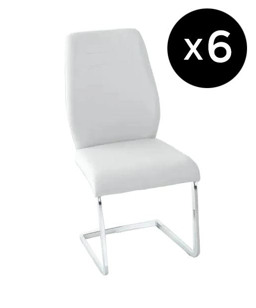 Set Of 6 Oslo Grey Leather Dining Chair With Brushed Stainless Steel Cantiliver Base