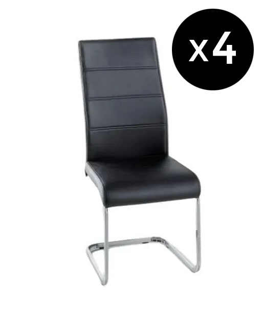 Set Of 4 Malibu Black Leather Dining Chair With Stainless Steel Cantiliver Base