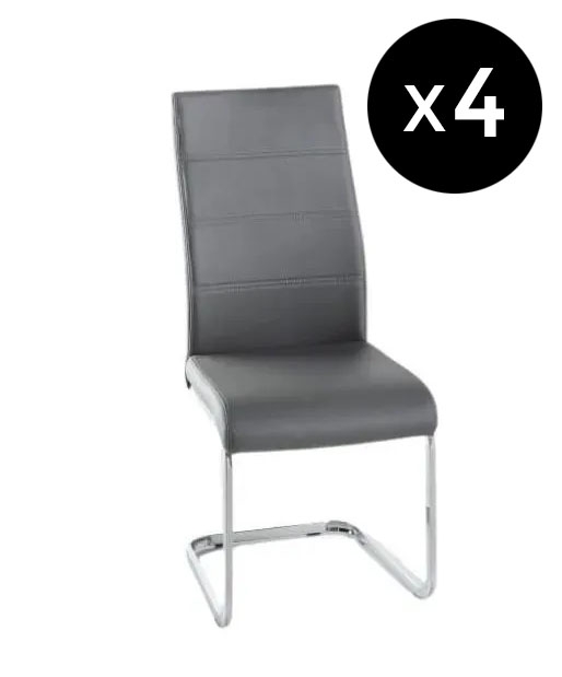 Set Of 4 Malibu Dark Grey Dining Chair Leather Faux Pu With Stainless Steel Chrome Cantiliver Base