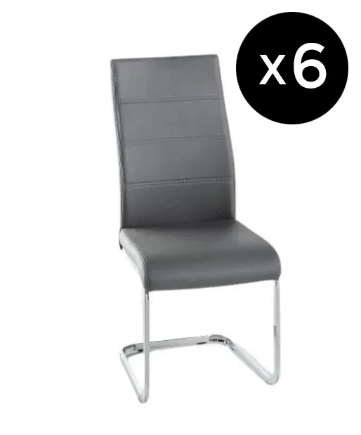 Set Of 6 Malibu Dark Grey Dining Chair Leather Faux Pu With Stainless Steel Chrome Cantiliver Base
