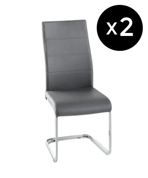 Set Of 2 Malibu Dark Grey Dining Chair Leather Faux Pu With Stainless Steel Chrome Cantiliver Base