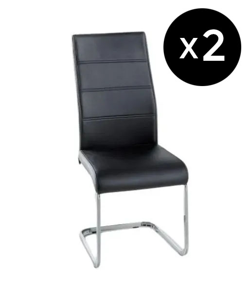 Set Of 2 Malibu Black Leather Dining Chair With Stainless Steel Cantiliver Base