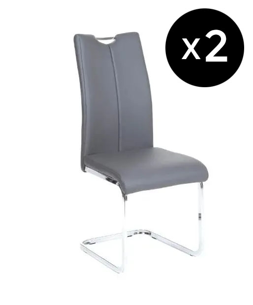 Set Of 2 Nikko Dark Grey Leather Handle Back Dining Chair With Stainless Steel Cantiliver Base