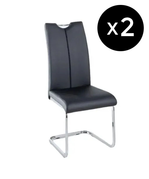 Set Of 2 Nikko Black Leather Handle Back Dining Chair With Stainless Steel Cantiliver Base