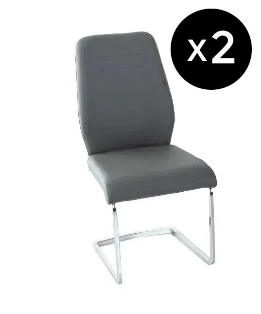 Set Of 2 Oslo Dark Grey Leather Dining Chair With Brushed Stainless Steel Cantiliver Base