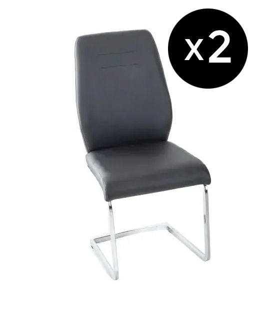 Set Of 2 Oslo Black Leather Dining Chair With Stainless Steel Cantiliver Base