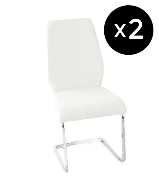 Set Of 2 Oslo Cream Leather Dining Chair With Stainless Steel Cantiliver Base