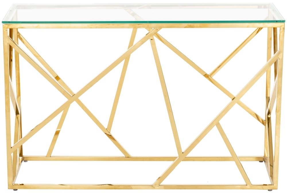 Clearance Urban Deco Maze Glass And Gold Console Table