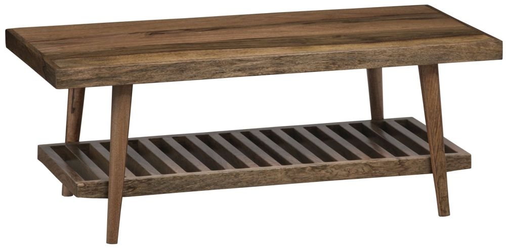 Clearance Mid Century Solid Mango Wood Coffee Table With Shelf Light Natural Rustic Finish