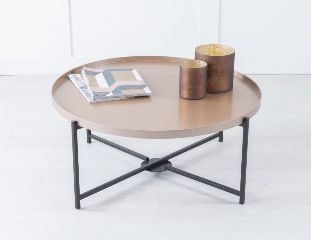 Clearance Nordic Rose Gold Coffee Table Round Top With Black Metal Base